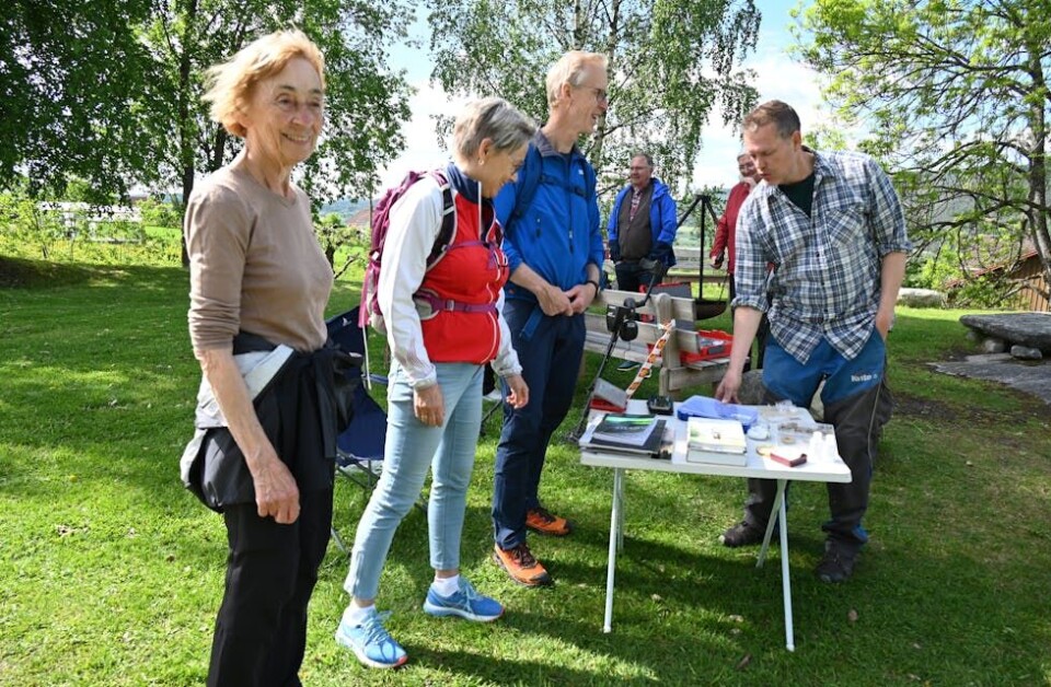 BURSDAG: Ragnhild Frorud (t.v.) frå Oslo feira 85-årsdagen sin på pilegrimsvandring saman med nevø Christian Dahl og kona Bodil. FOTO: Hilde Eika Nesje