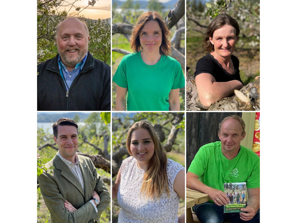 STYRE: Midt-Telemark senterparti sitt styre. Bak f.v. Borgar Kaasa, leiar, Siri Blichfeldt Dyrland, nestleiar, Astrid Staurheim, kasserar, Chase Alexander Jordal (framme t.v.), styremedlem, Anne Særsland, styremedlem, Kjetil Nyhus, styremedlem.