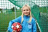 PÅ FOTBALLTRENING: Sara Hogstad-Erikstein (9 år) møtte me til barneprat på Sandvoll stadion. Der var det fotballfritidsordning.