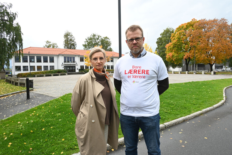 MEINING: Norill Mallasvik, nestleiar, og Bjørnar Nesje, leiar, i Utdanningsforbundet Midt-Telemark.