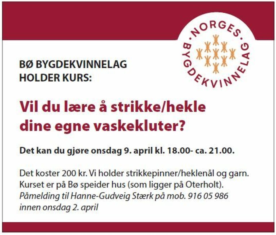 Kurs: strikke/hekle vaskekluter