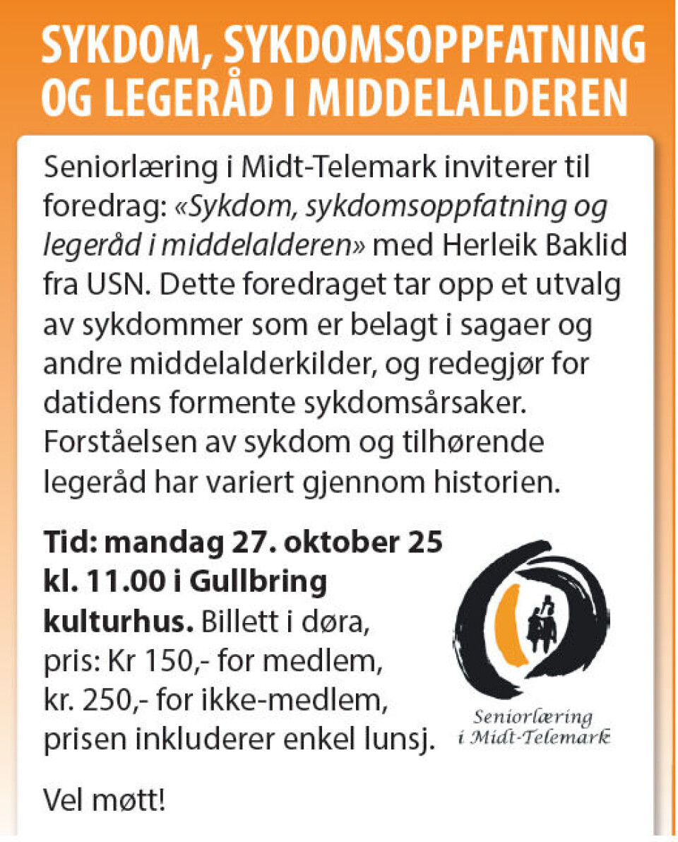 Foredrag: Sykdom, sykdomsoppfatning og legeråd i middelalderen